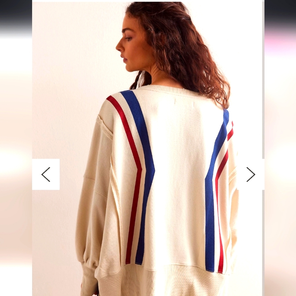 NWOT Free People Graphic Camden Pullover Stars & Stripes - Picture 2 of 8